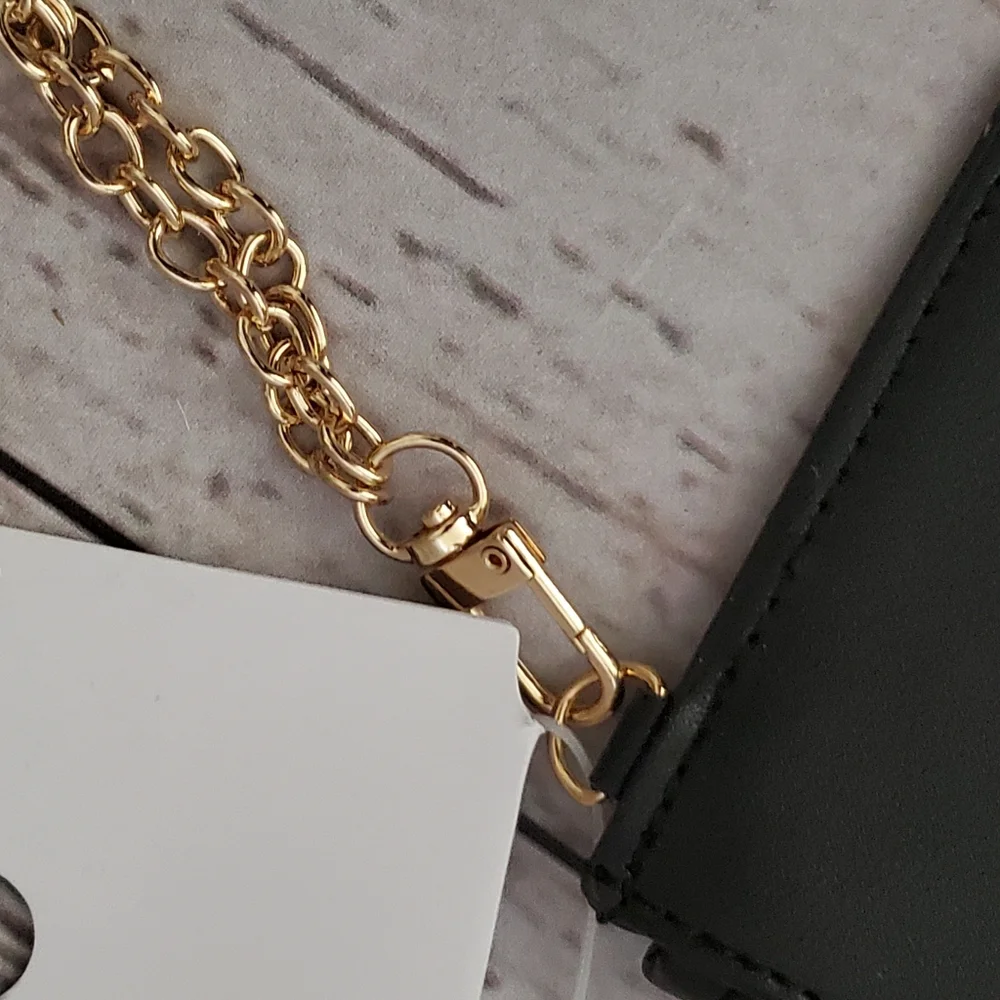 Time and Tru women's vinyl monogram initial wristlet black with goldtone chain